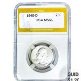 1940-D Washington Silver Quarter PGA MS66