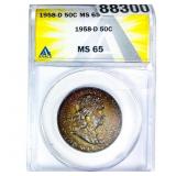 1958-D Franklin Half Dollar ANACS MS65