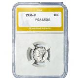 1936-D Mercury Silver Dime PGA MS63