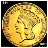 1854 $3 Gold Piece CHOICE BU
