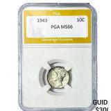 1943 Mercury Silver Dime PGA MS66