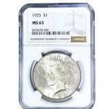 1925 Silver Peace Dollar NGC MS63