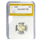 1940 Mercury Silver Dime PGA MS67 FSB