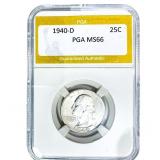 1940-D Washington Silver Quarter PGA MS66