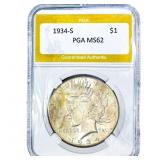 1934-S Silver Peace Dollar PGA MS62