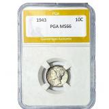 1943 Mercury Silver Dime PGA MS66