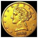 1880 $5 Liberty Head Half Eagle CLOSELY UNCIRCULAT