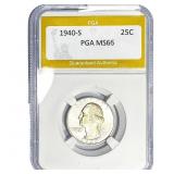 1940-S Washington Silver Quarter PGA MS66