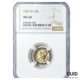 1937-D Mercury Silver Dime NGC MS66