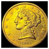 1861 Gold $5 Half Eagle CHOICE AU