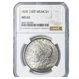 1878 7/8TF Morgan Silver Dollar NGC MS62 Weak