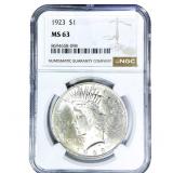 1923 Silver Peace Dollar NGC MS63