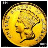 1854 $3 Gold Piece CHOICE AU+