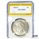 1922-S Silver Peace Dollar PGA MS64
