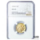 1934-D Buffalo Nickel NGC MS65