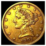 1901-S Liberty Head Half Eagle $5 Gold CLOSELY UNC