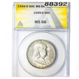 1949-S Franklin Half Dollar ANACS MS66