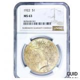 1922 Silver Peace Dollar NGC MS63