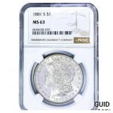 1881-S Morgan Silver Dollar NGC MS63