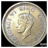 1945 British India Silver 1 Rupee Reeded Edge