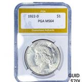 1922-D Silver Peace Dollar PGA MS64