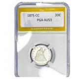 1875-CC Twenty Cent Piece PGA AU53