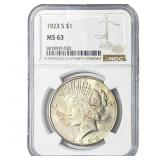 1923-S Silver Peace Dollar NGC MS63