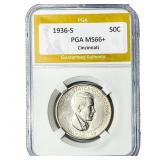 1936-S Cincinatti Half Dollar PGA MS66+