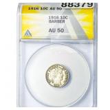 1916 Barber Dime ANACS AU50