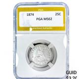 1874 Seated Liberty Quarter PGA MS62