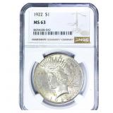 1922 Silver Peace Dollar NGC MS63