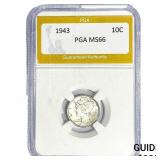 1943 Mercury Silver Dime PGA MS66