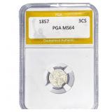 1857 Silver Three Cent PGA MS64