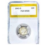 1941-D Mercury Silver Dime PGA MS66