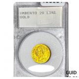 1882 Italy Umberto Gold 20 Lire .1867 AGW WMP