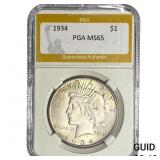 1934 Silver Peace Dollar PGA MS65