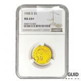 1908-D $5 Gold Half Eagle NGC MS64+