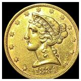 1884 Liberty Head Gold $5 Half Eagle CLOSELY UNCIR