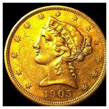 1905-S Gold $5 Liberty Half Eagle CHOICE AU