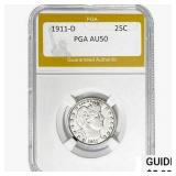 1911-D Barber Quarter PGA AU50