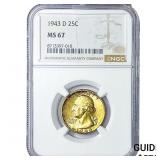 1943-D Washington Silver Quarter NGC MS67