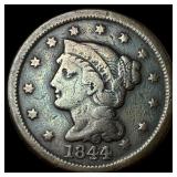 1844 Braided Hair Large Cent LIGHTLY  CIRCULATED