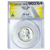 1951 Washington Silver Quarter ANACS PF64 PROOF