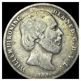 1858 Netherlands Silver 1/2 Gulden KM 92