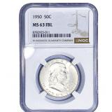 1950 Franklin Half Dollar NGC MS63 FBL