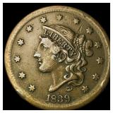 1839 Braided Hair Large Cent LIGHTLY  CIRCULATED