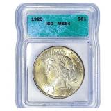 1925 Silver Peace Dollar ICG MS64