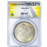 1921-S Morgan Silver Dollar ANACS MS64