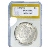 1891-CC Morgan Silver Dollar PGA MS66 Spitting Eag