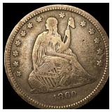 1860-O Silver Seated Liberty Quarter LIGHTLY CIRCU